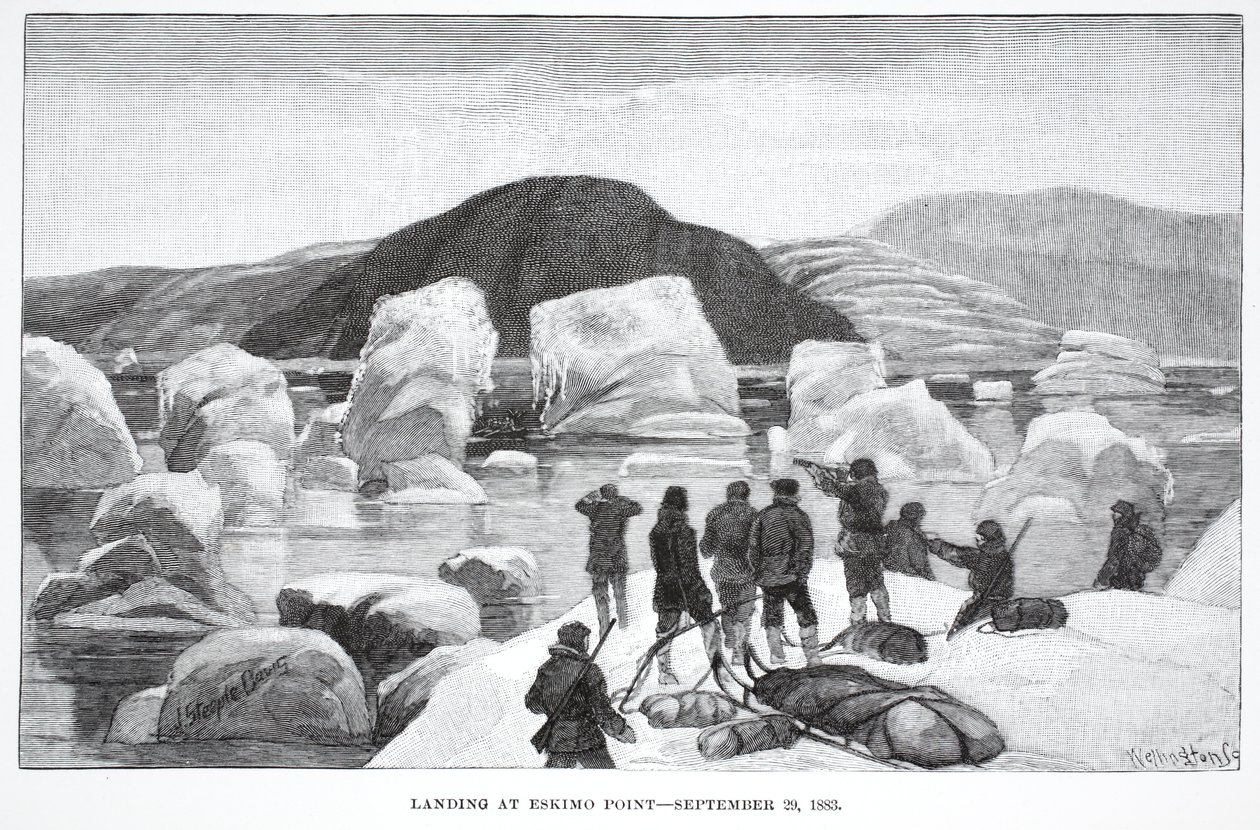 Lądowanie w Eskimo Point, 29 września 1883, Pub. Londyn 1886 autorstwa J. Steeple Davis