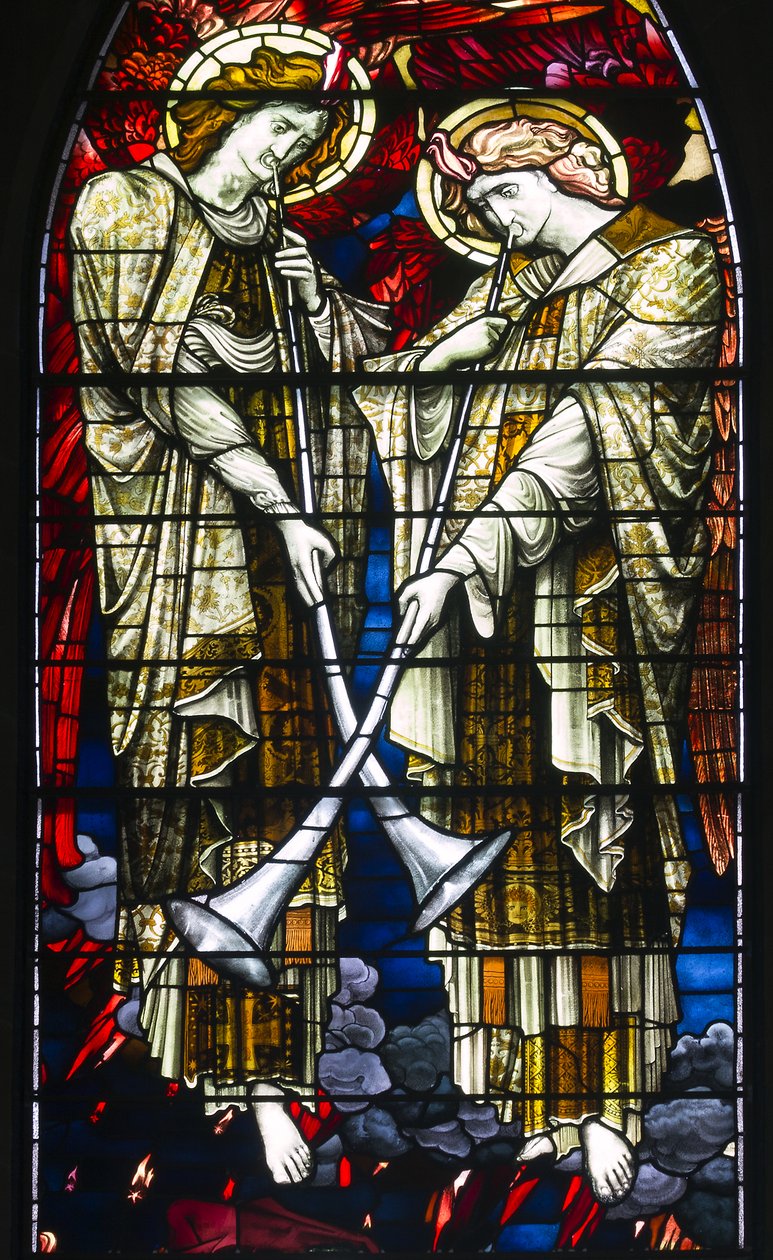 Jesmond, St George, Gateshead Stained Glass Co, JW Brown TR Spence, East Window, Sąd Ostateczny, 1888 autorstwa J. W. and Spence Brown