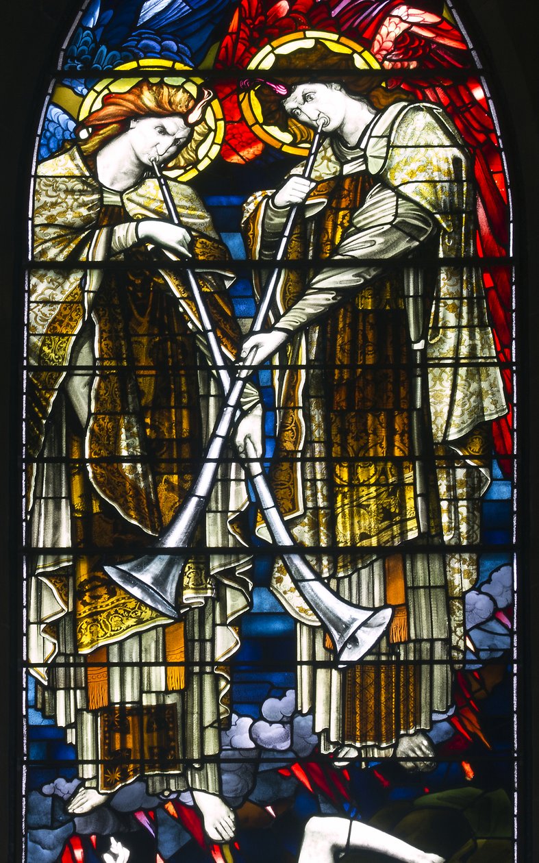 Jesmond, St George, Gateshead Stained Glass Co, J W Brown TR Spence, wschodnie okno, Sąd Ostateczny, 1888 autorstwa J. W. and Spence Brown