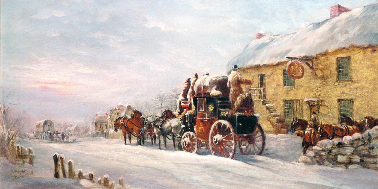 Dyliżans przed tawerną, łaźnia 1819 autorstwa J.C. Maggs