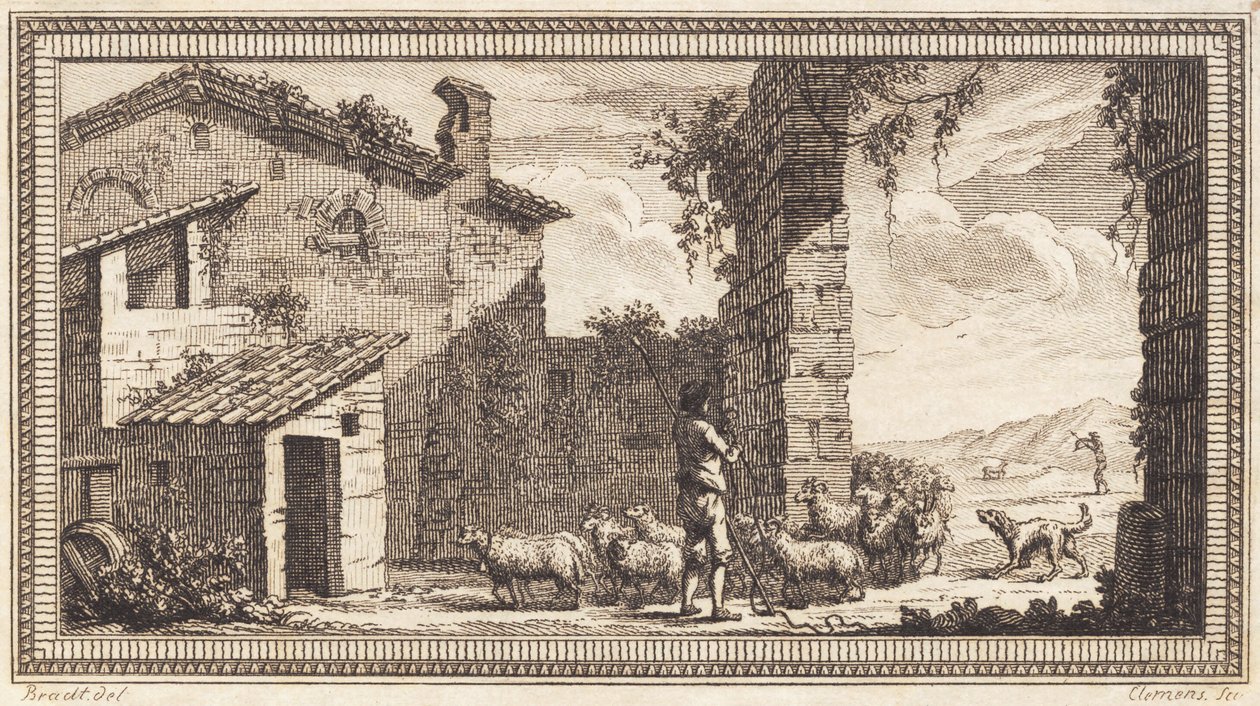 Pasterz z owcami i kozami autorstwa J.F. Clemens