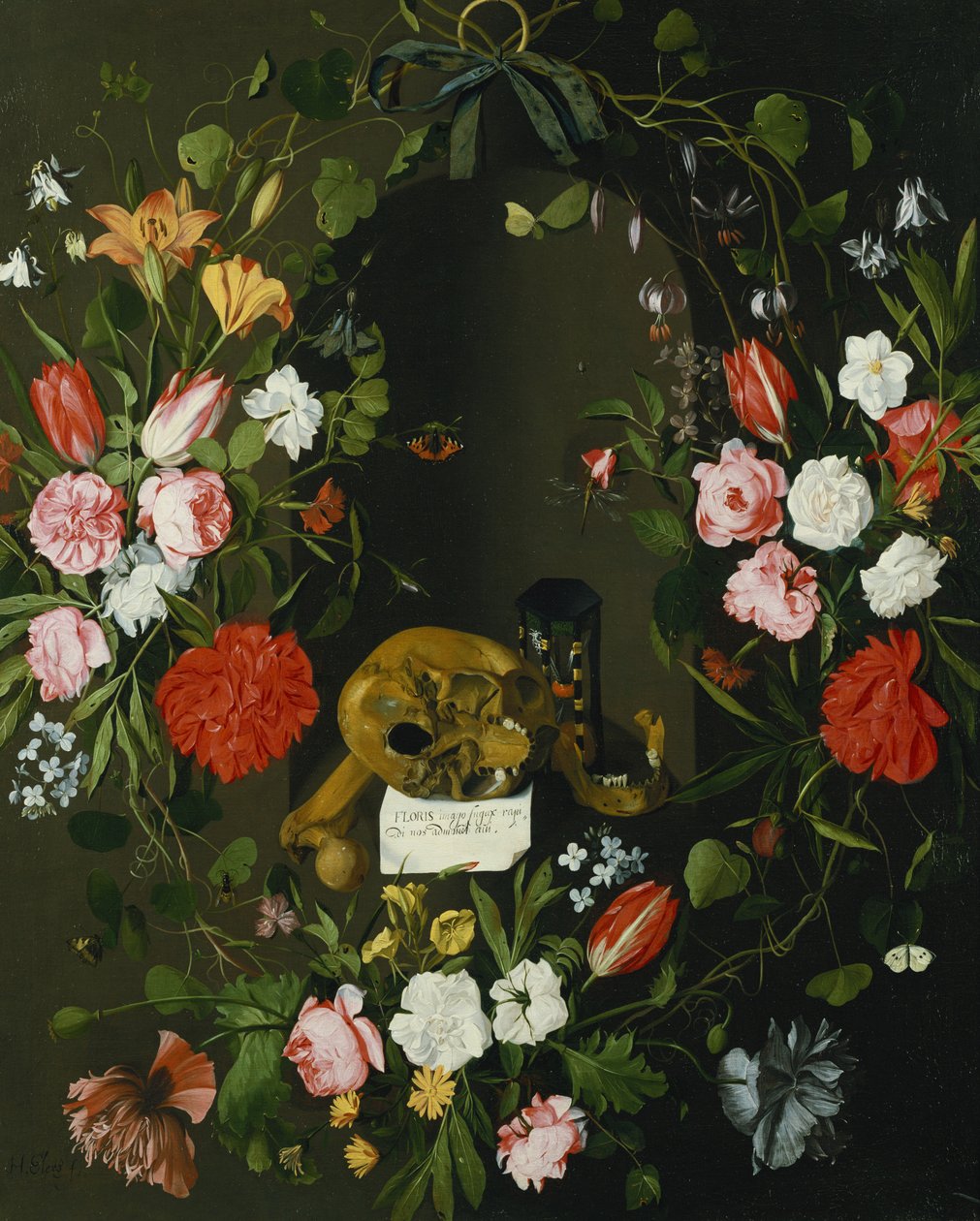 Vanitas Martwa natura z kwiatami autorstwa J.H. Elers