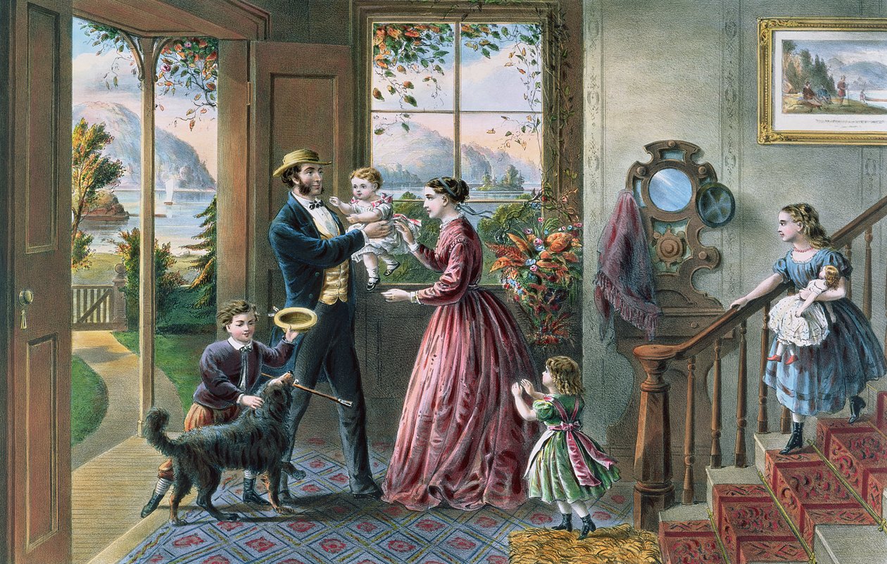 Cztery pory życia: Średniowiecze, „Pora siły” sztychowana przez Parsonsa i Atwatera, wyd. przez Currier i Ives, Nowy Jork, 1868 (patrz 87966, 87971) autorstwa N. and Ives, J.M. Currier