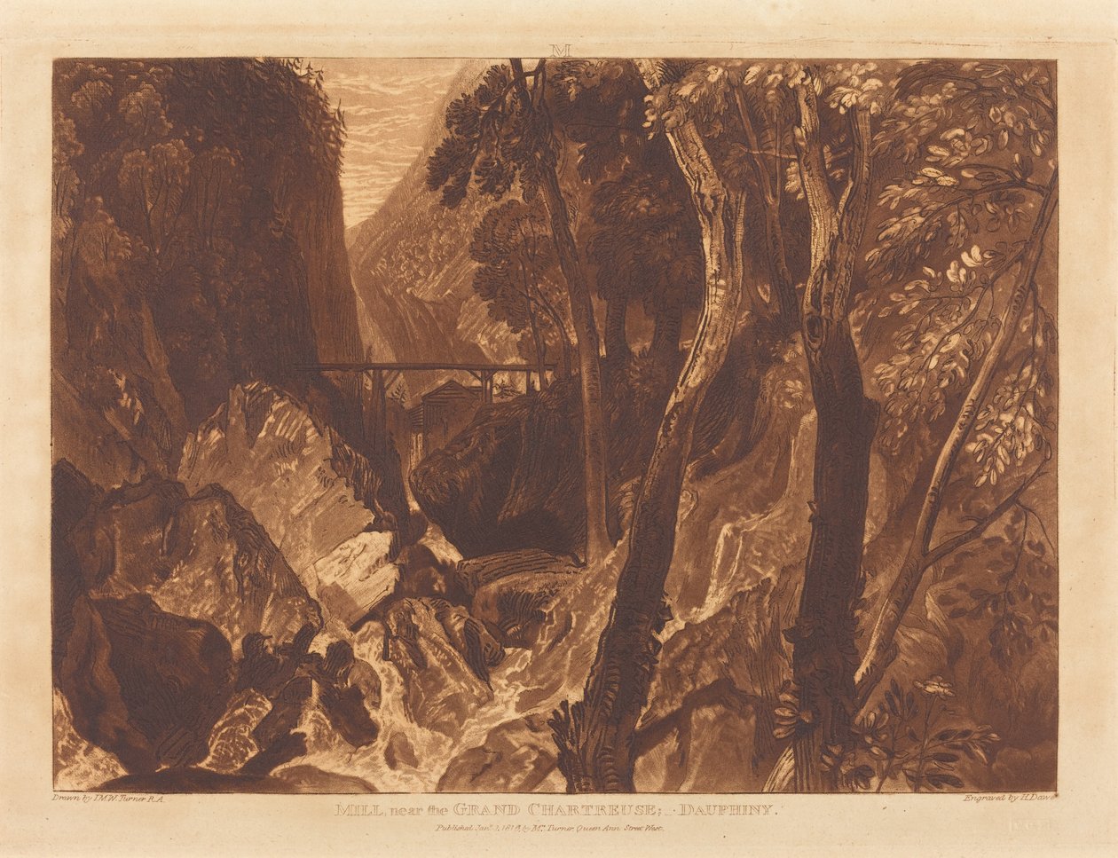 Młyn w pobliżu Grand Chartreuse, opublikowany w 1816 r. autorstwa Joseph Mallord William Turner