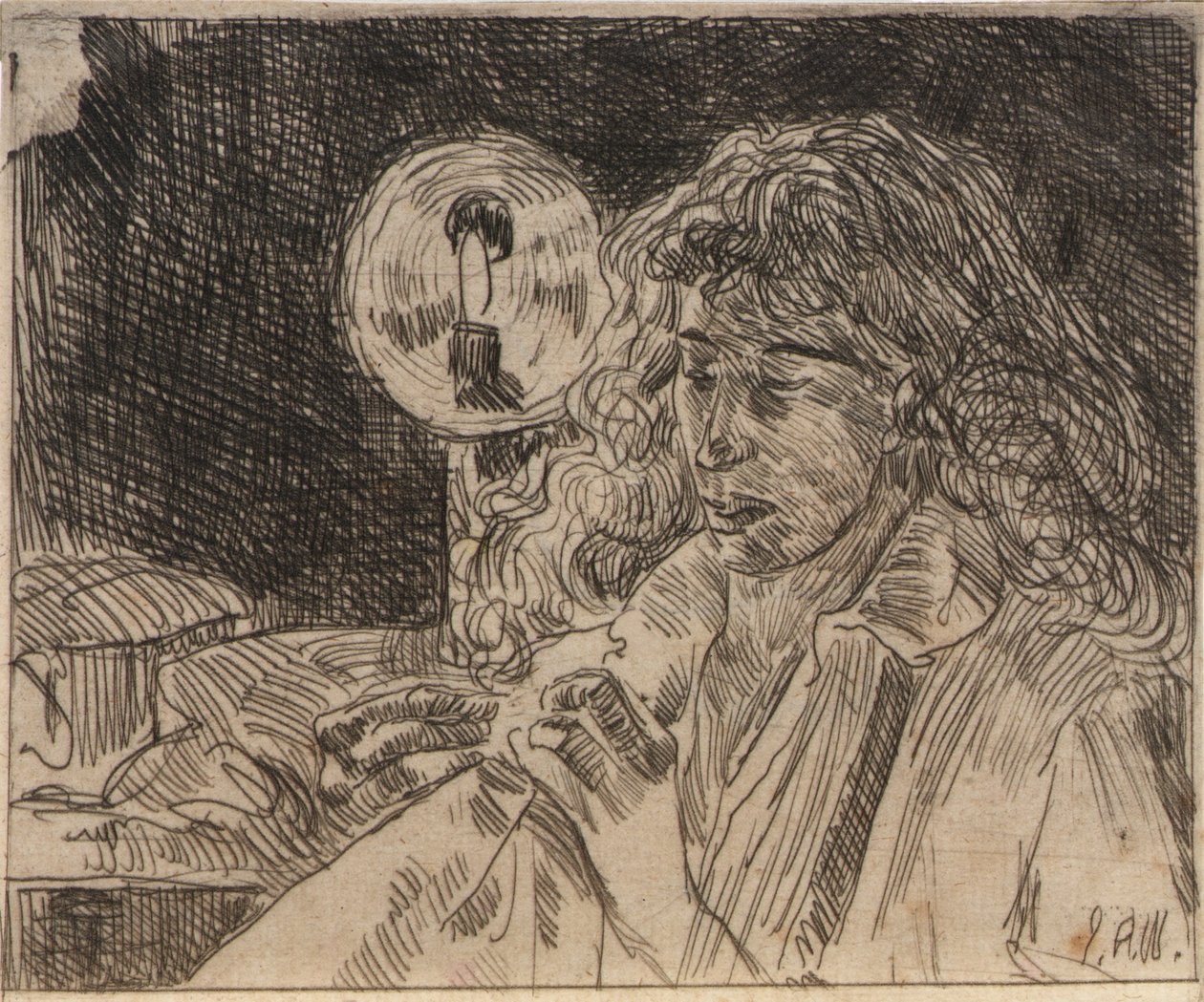 Szycie przy świecach autorstwa J. Alden Weir