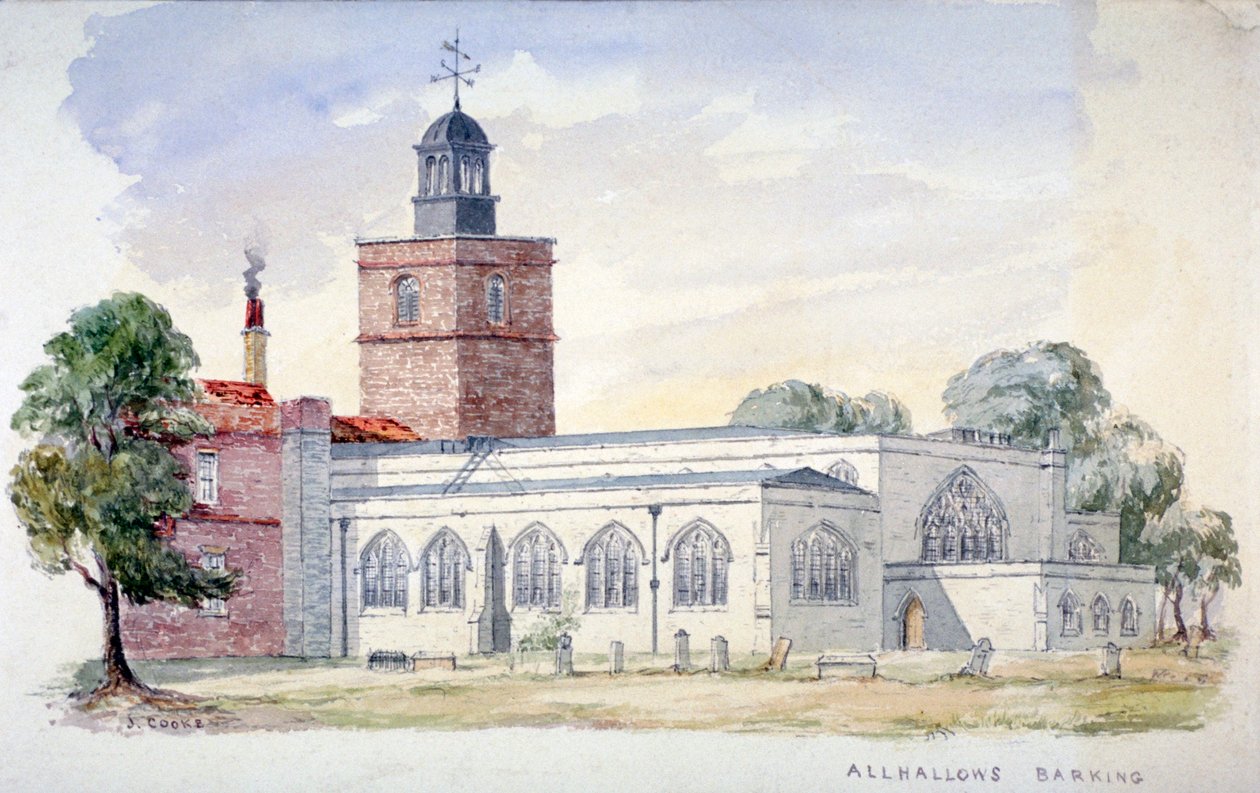Kościół All Hallows-by-the-Tower, Londyn, c1840 autorstwa J Cooke
