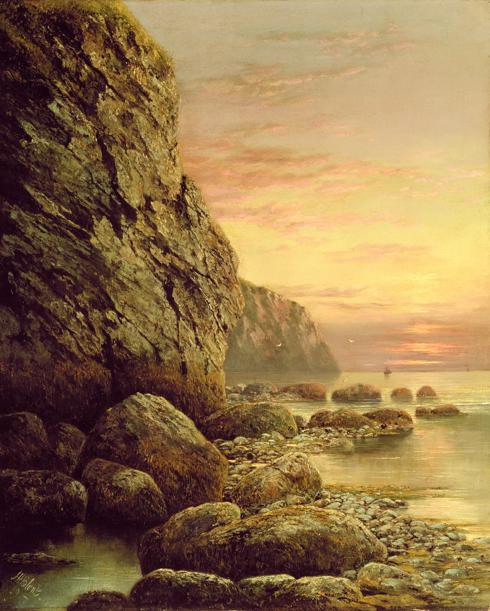 Pejzaż morski z klifem o zachodzie słońca, 1889 autorstwa J. H. Blunt