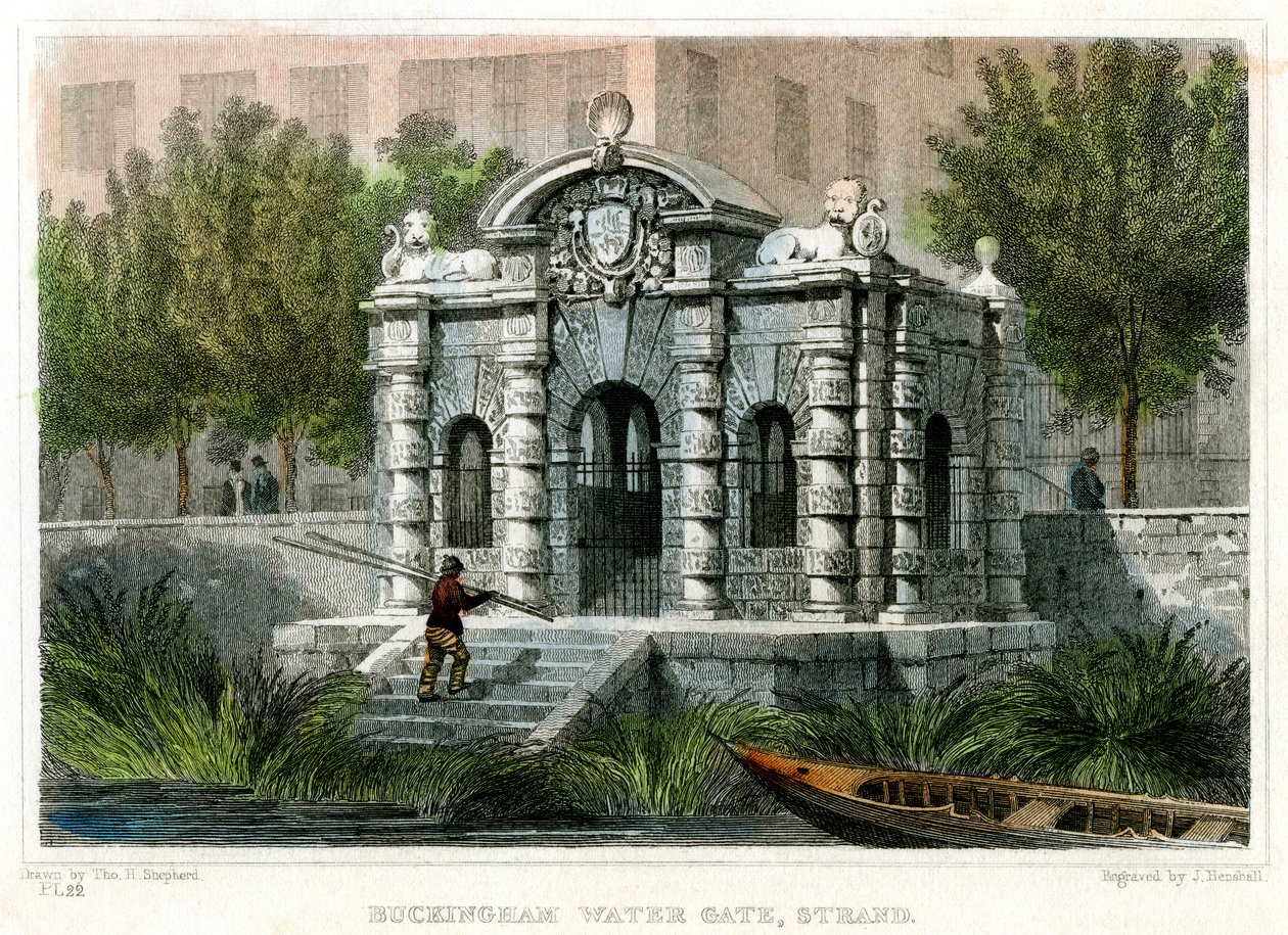 Buckingham Water Gate, Strand, Westminster, Londyn, 1830. autorstwa J Henshall