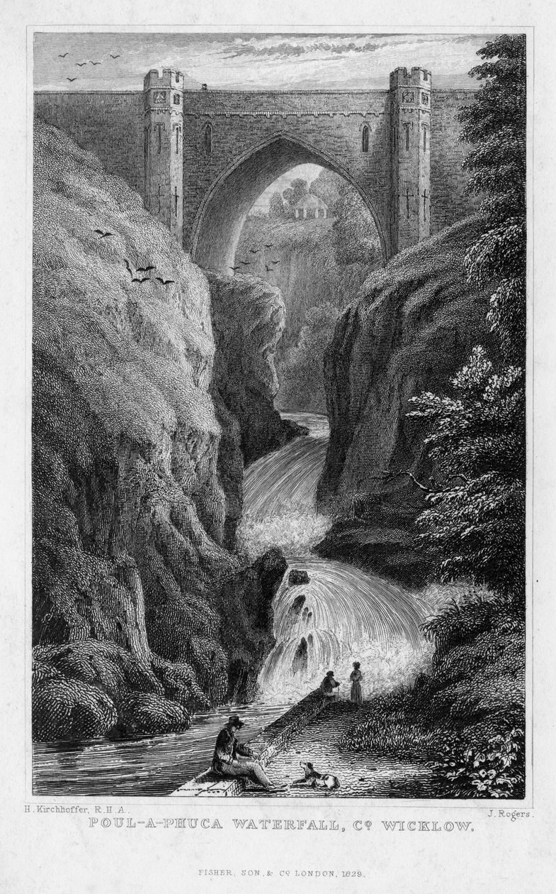 Wodospad Poul Phuca, hrabstwo Wicklow, 1829. autorstwa J. Rogers