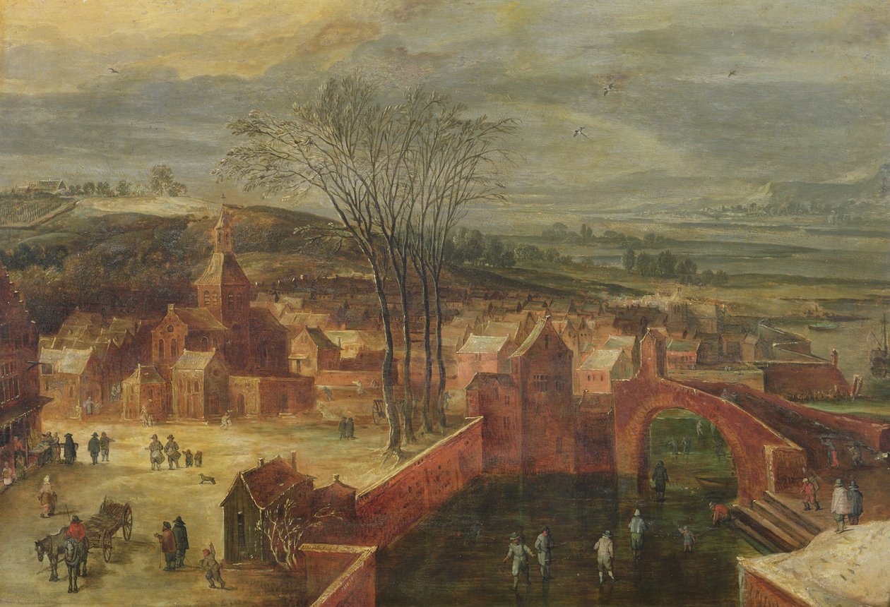 Krajobraz z łyżwiarzami autorstwa J. and Momper, J. de Brueghel