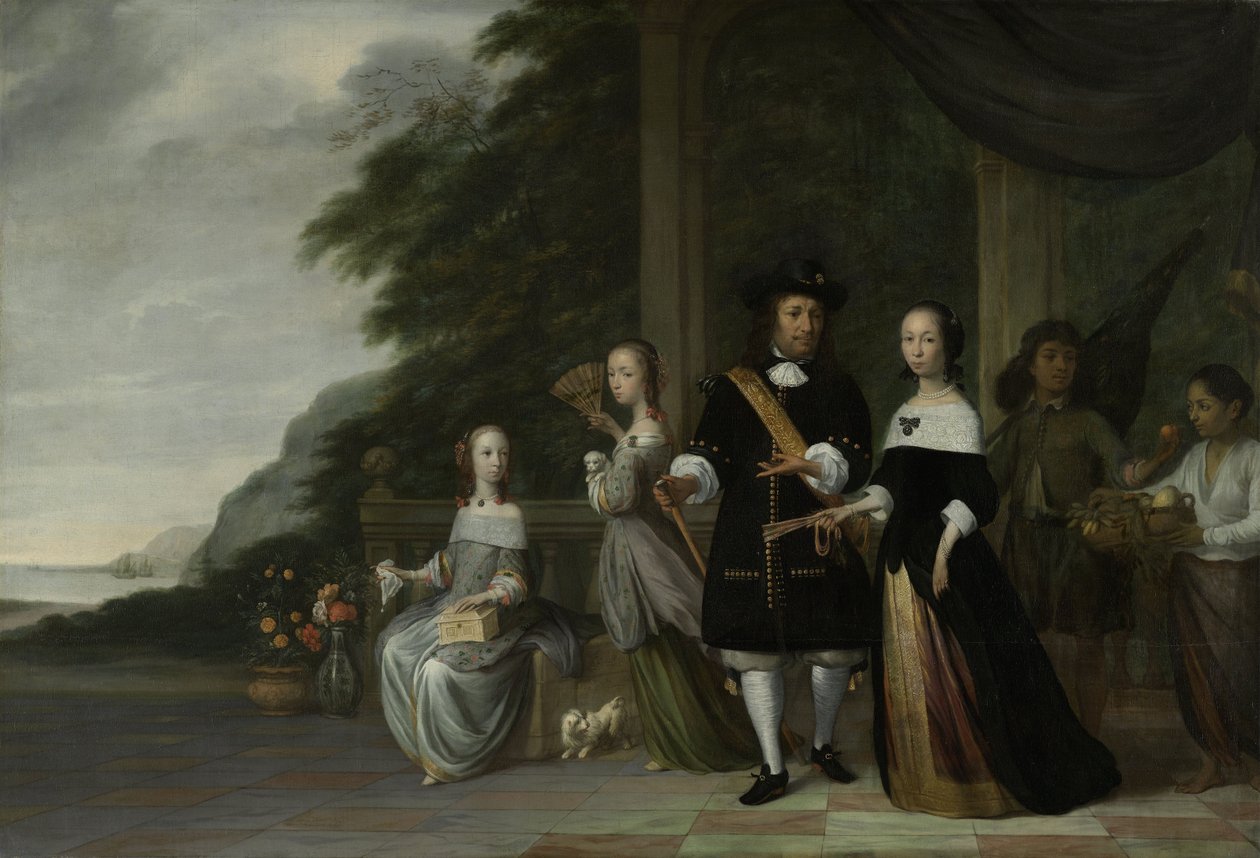 Batavian główny kupiec VOC Pieter Cnoll i jego rodzina, 1665 autorstwa Jacob Coeman