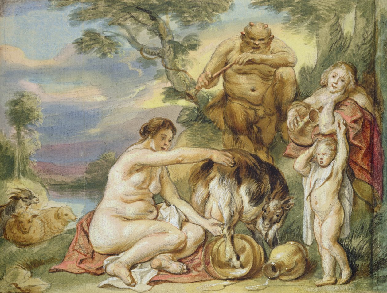 Jowisz jako dziecko (atrament i toaleta na papierze) autorstwa Jacob Jordaens