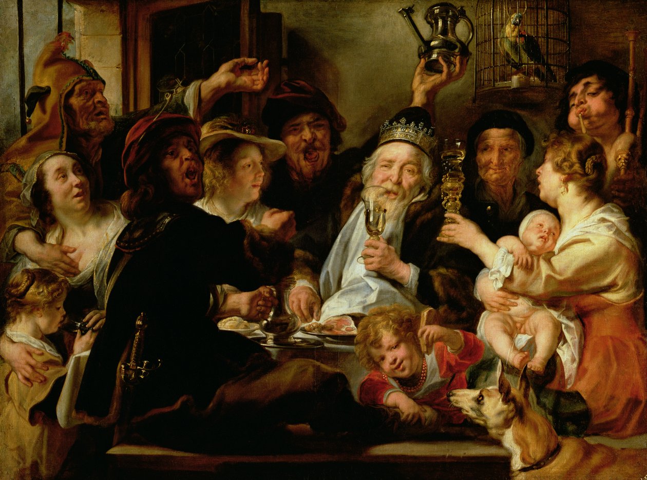 Król fasoli (Król pije), ok. 1638 r. autorstwa Jacob Jordaens