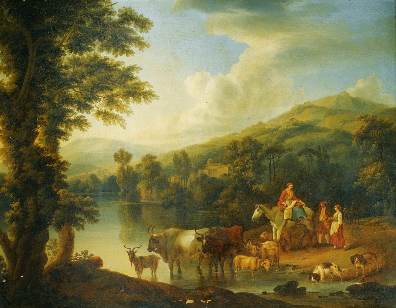 Krajobraz rzeki z jeźdźcem autorstwa Jacob Philipp Hackert