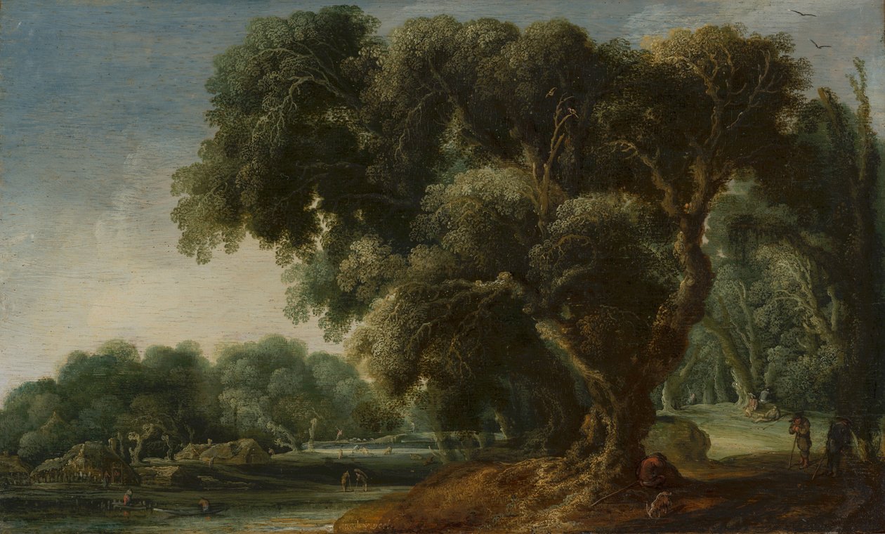 Gefantaserd boslandschap autorstwa Jacob van Geel