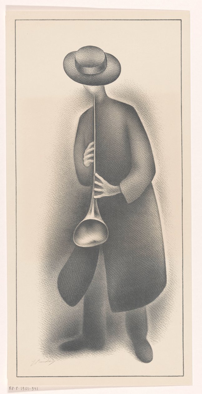 Muzyk uliczny z instrumentem dętym autorstwa Jacob Bendien (signed by artist)