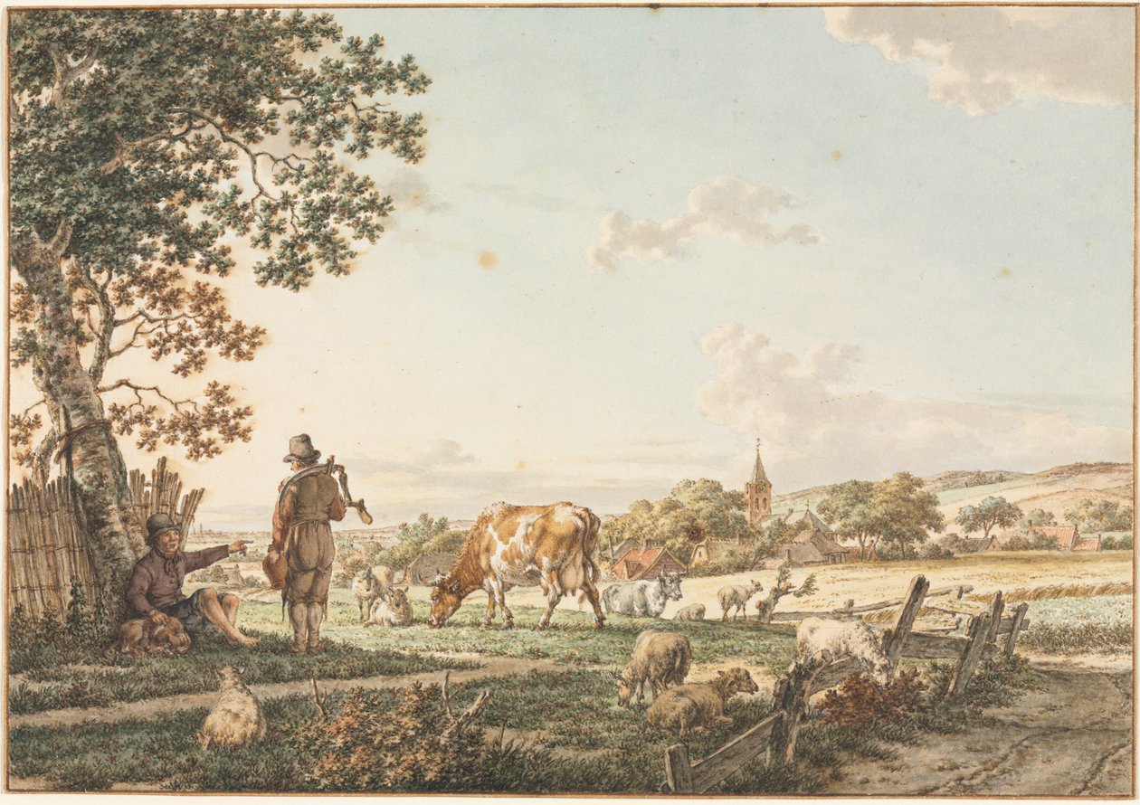 Pejzaż pasterski z wsią, 1799. autorstwa Jacob Cats