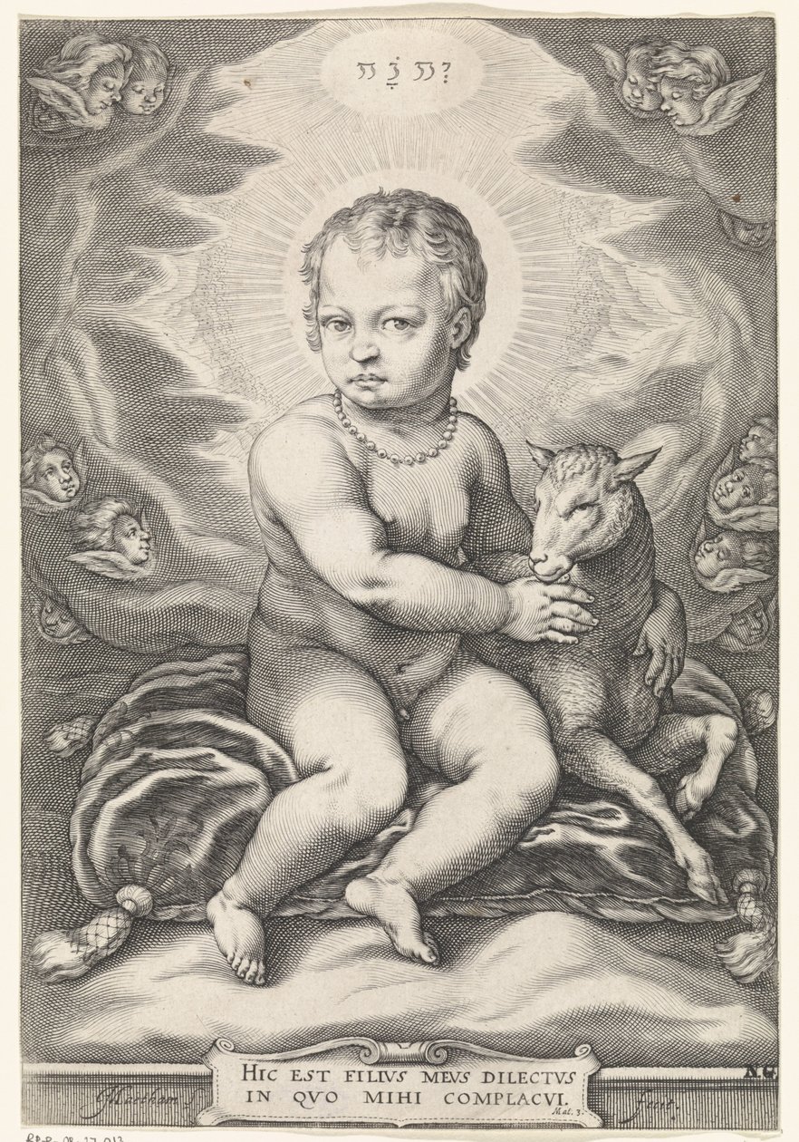 Siedzący Chrystus Dzieciątko z Barankiem autorstwa Jacob Matham