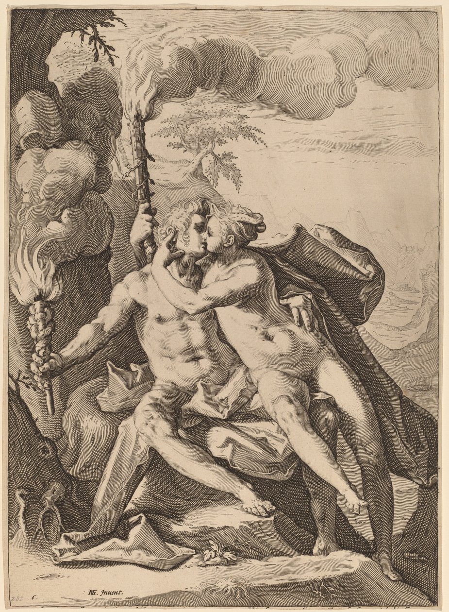 Eros i Anteros autorstwa Jacob Matham after Hendrik Goltzius