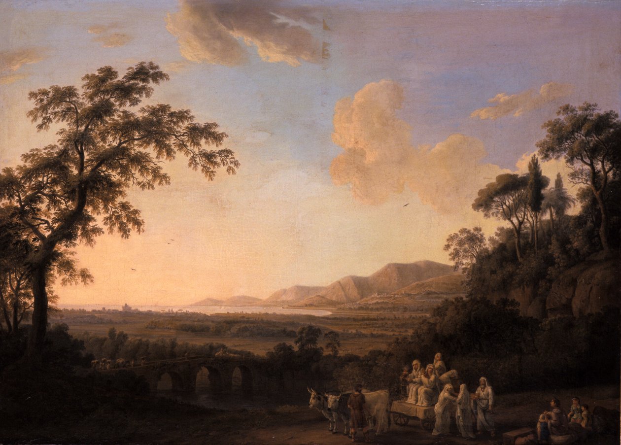 Sielankowy krajobraz o zmierzchu, 1782 autorstwa Jacob Philippe Hackert