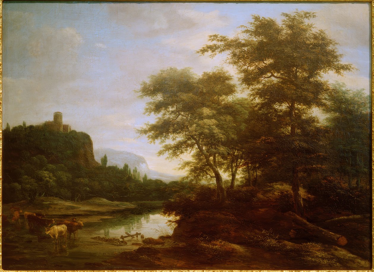 Krajobraz ze stadem krów nad stawem autorstwa Jacob Salomonsz van Ruysdael