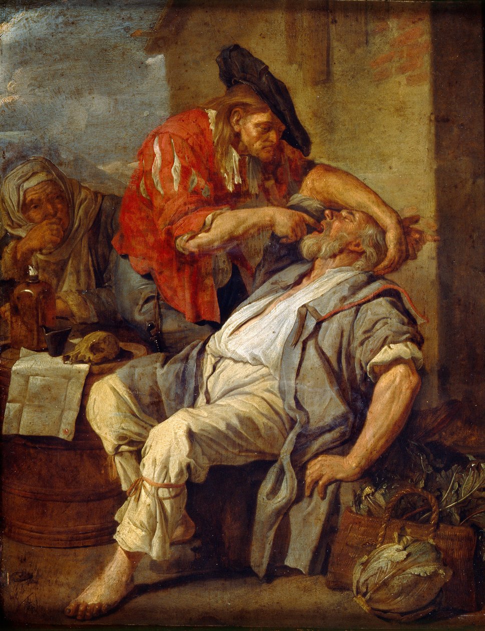 Dentysta, ok. 1690 (olej na miedzi) autorstwa Jacob Toorenvliet