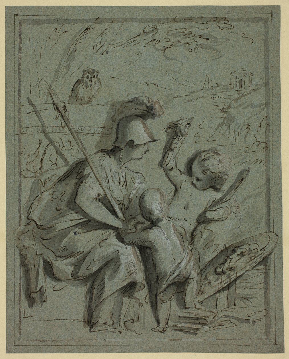 Minerwa z dwoma Putti autorstwa Jacob de Wit
