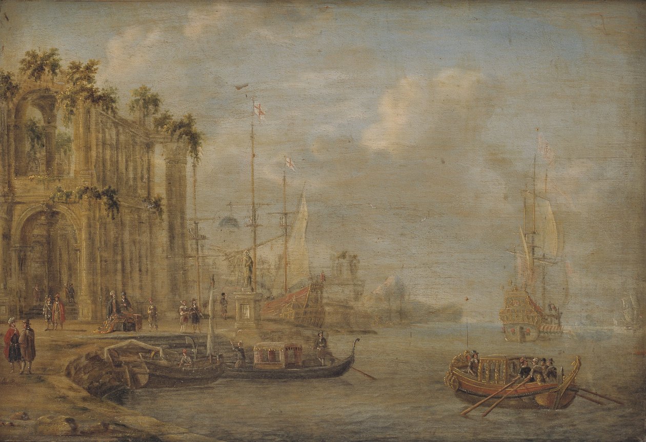 Scena portowa z zabytkowymi ruinami autorstwa Jacobus Storck