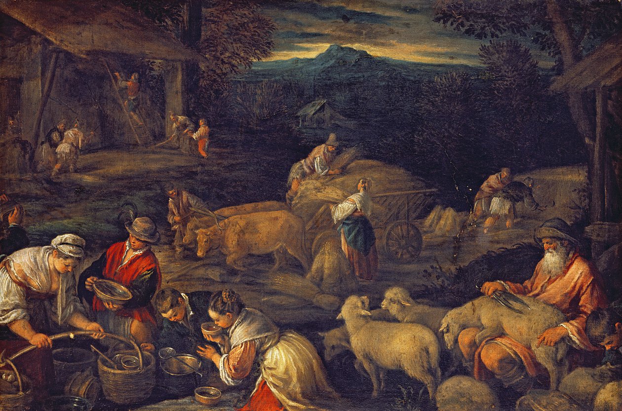 Wnętrze farmy lub strzyżenie owiec autorstwa Jacopo Bassano