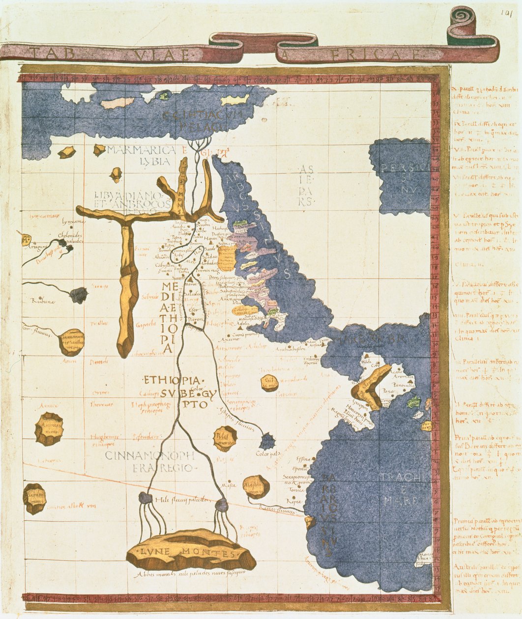 Mapa ukazująca Egipt aż po Etiopię, z rękopisu Ptolemeusza, ok. 1470, ilustracja z "Memoires de la Societe Royale de Geographie d