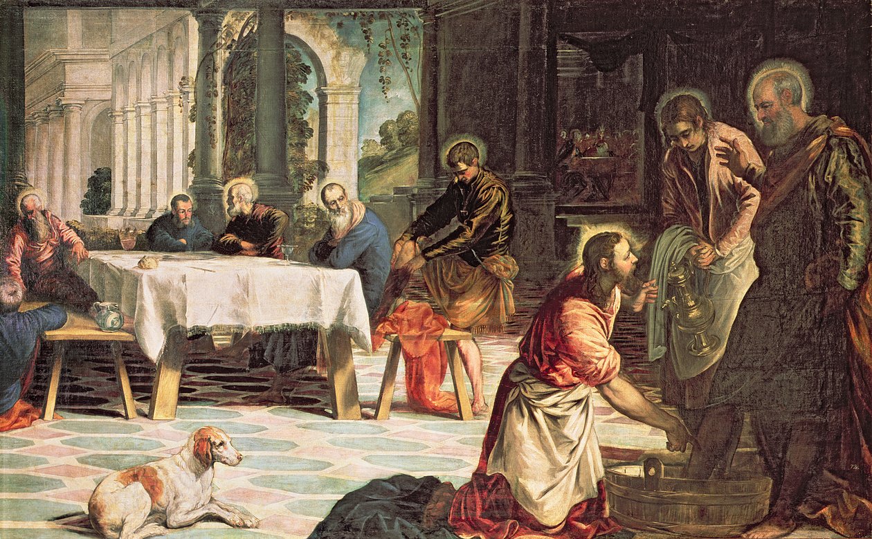 مسیح د پیروانو د پښو مینځل، د ښي لاس تفصیل، c.1547 پولی autorstwa Jacopo Robusti Tintoretto