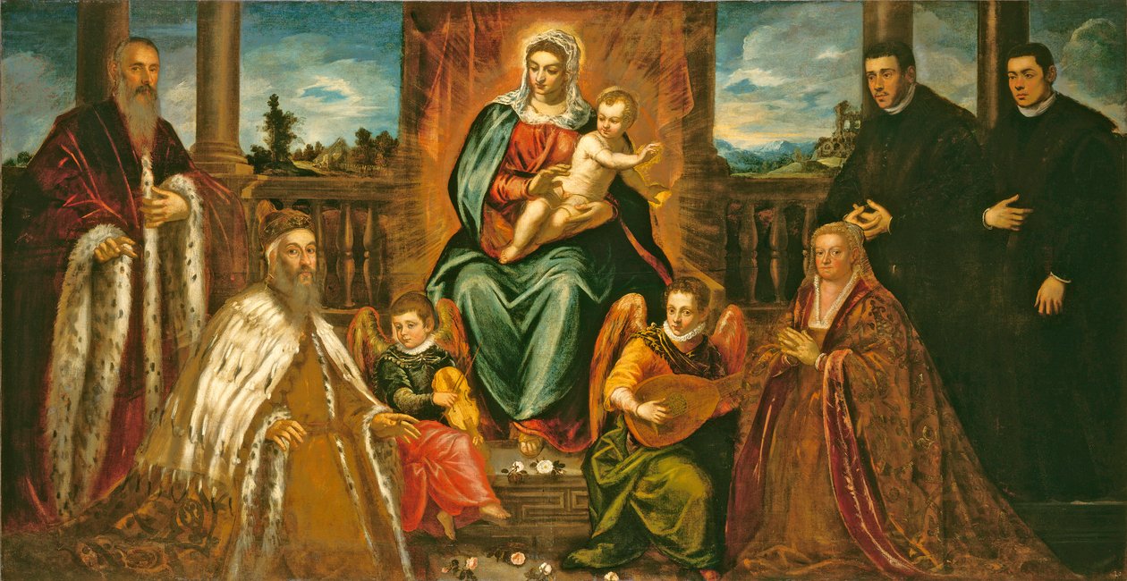 Dožas Alvise Mocenigo ir šeima prieš Madoną ir kūdikį, apie 1573 m. autorstwa Jacopo Robusti Tintoretto