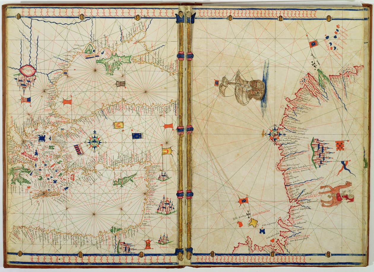 Pani Ital 550.03.15 fol.4v-5r Mapa wschodniego wybrzeża Morza Śródziemnego i wysp, z „Carte Geografiche” (welum) autorstwa Jacopo Russo