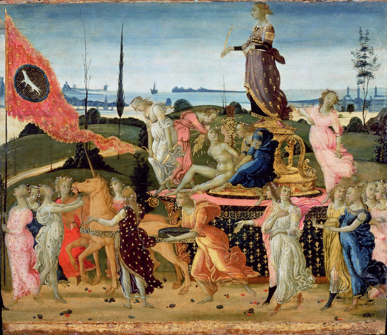 Triumf Czystości, inspirowany „Triumfami” Petrarki (1304-74) (szczegóły w 194159) autorstwa Jacopo del Sellaio