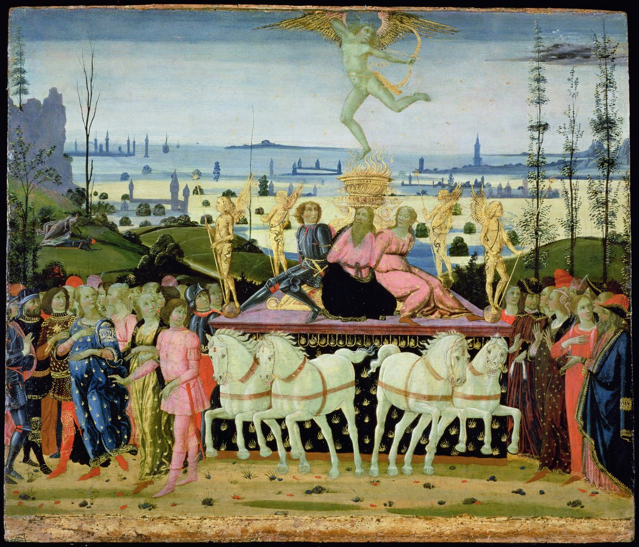 Triumf miłości, inspirowany „Triumfami” Petrarki (1304-74) (szczegóły w 194157) autorstwa Jacopo del Sellaio