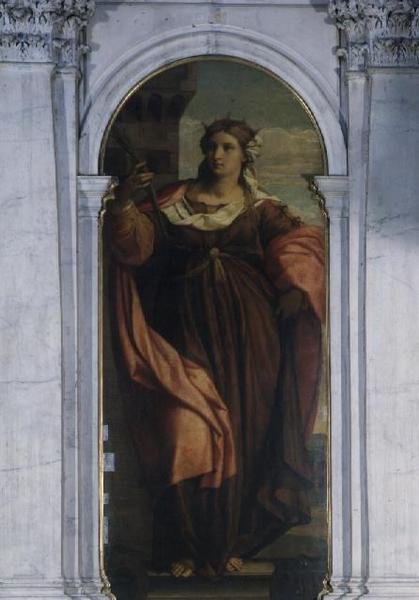 Św. Barbara (część tryptyku) autorstwa Jacopo (c.1480 1528) Palma