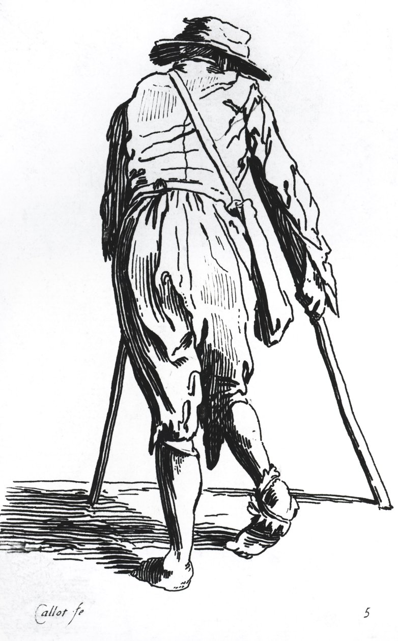 Żebrak o kulach, od tyłu autorstwa Jacques Callot
