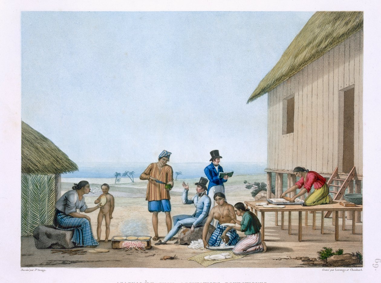 Zawody domowe, Agagna, Guam, Filipiny, z „Voyage Autour du Monde (1817-20)” Louisa Claude