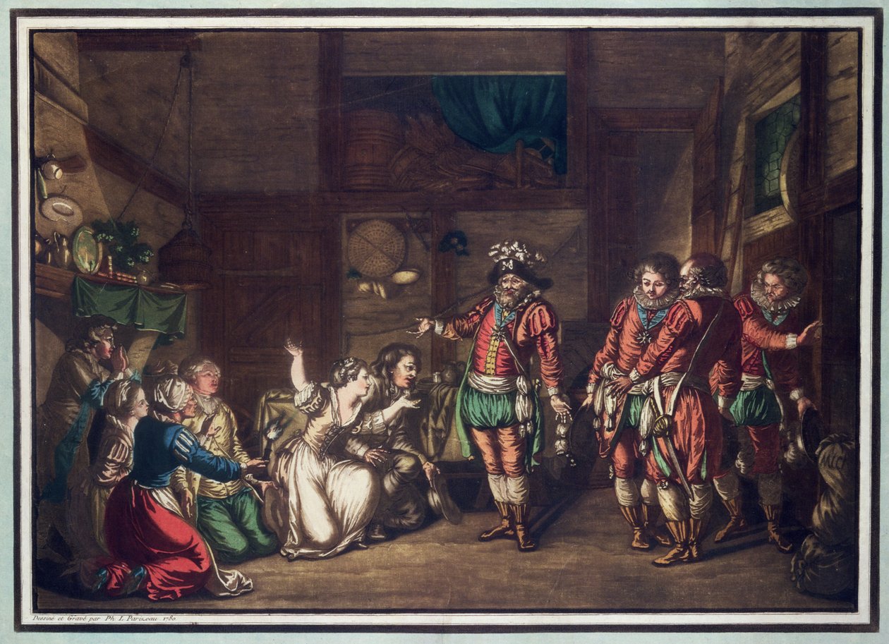 Śmierć Armanda de Gontault, Baron de Biron (1524-92), rycina Jean Baptiste Morret (fl.1790-1820), 1792 (kolor lito) autorstwa Jacques Francois Joseph Swebach