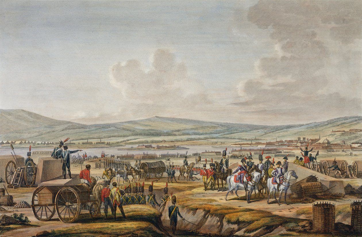 Napoleon zwiedzający roboty oblężnicze w Gdańsku prowadzony przez marszałka Le Febvre, 9 maja 1807, ryty przez Francois Jacques Dequevauviller (1783-1848) (akwatinta) autorstwa Jacques Francois Joseph Swebach