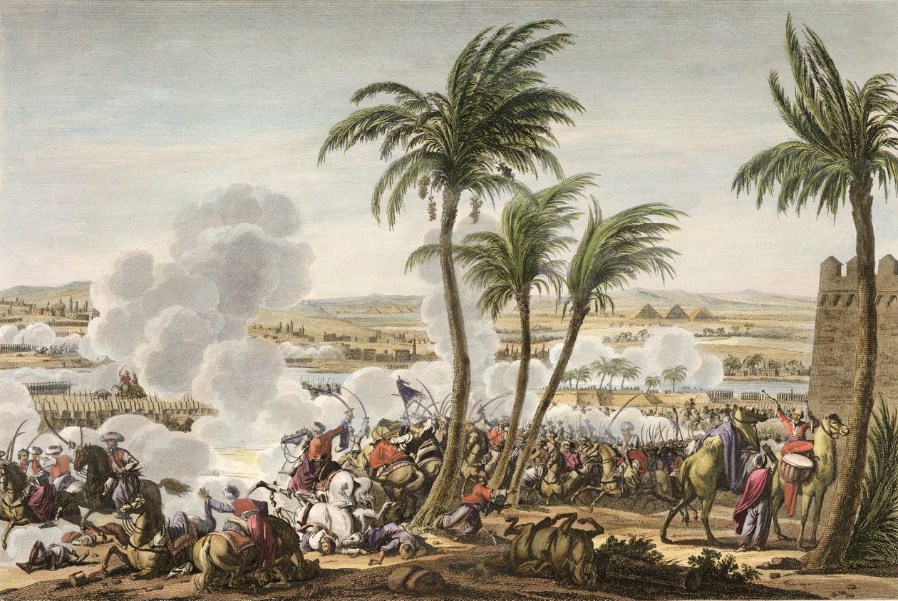 Bitwa pod piramidami, 3 Thermidor, rok 6 (21 lipca 1798) grawerowana przez Louisa Francois Couche (1782-1849) (akwatinta) autorstwa Jacques Francois Joseph Swebach