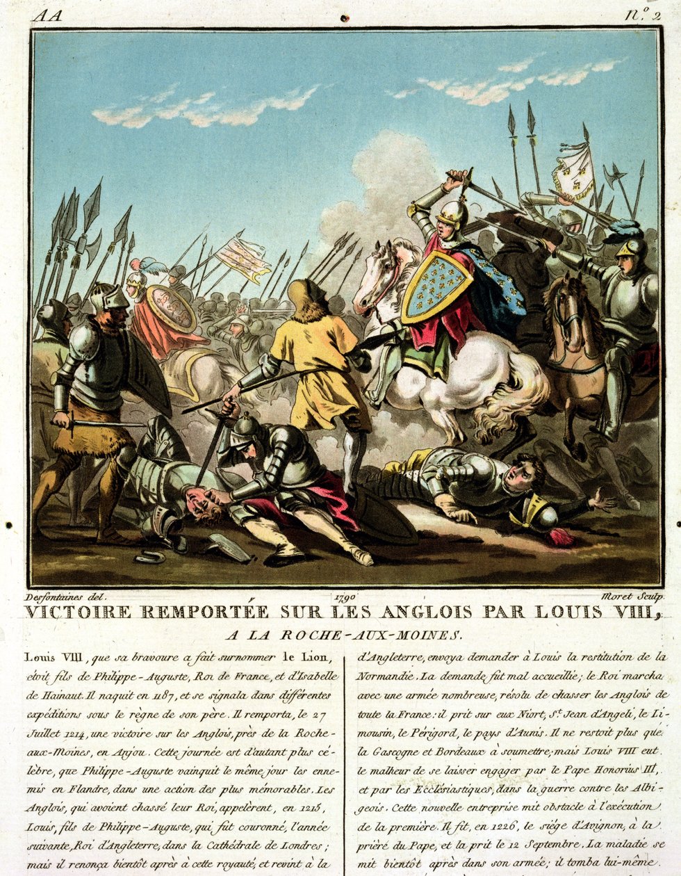 Victory Gained Over the English przez Ludwika VIII (1187-1226) w La Roche aux-Moines, grawerowane przez Jean Baptiste Morret (fl. 1790-1820), 1790 autorstwa Jacques Francois Joseph Swebach