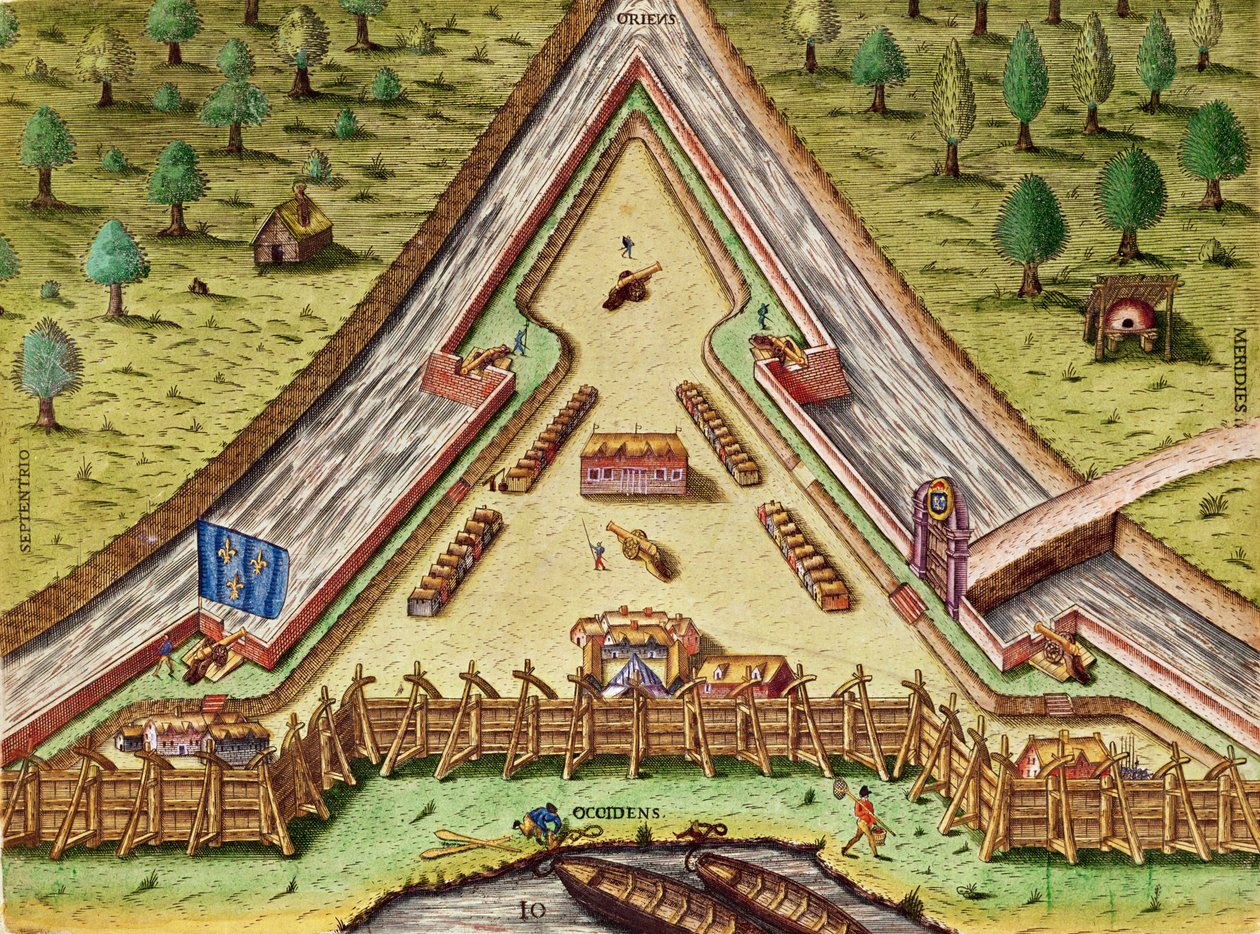 Fort Caroline, z "Brevis Narratio...", rycina Theodore
