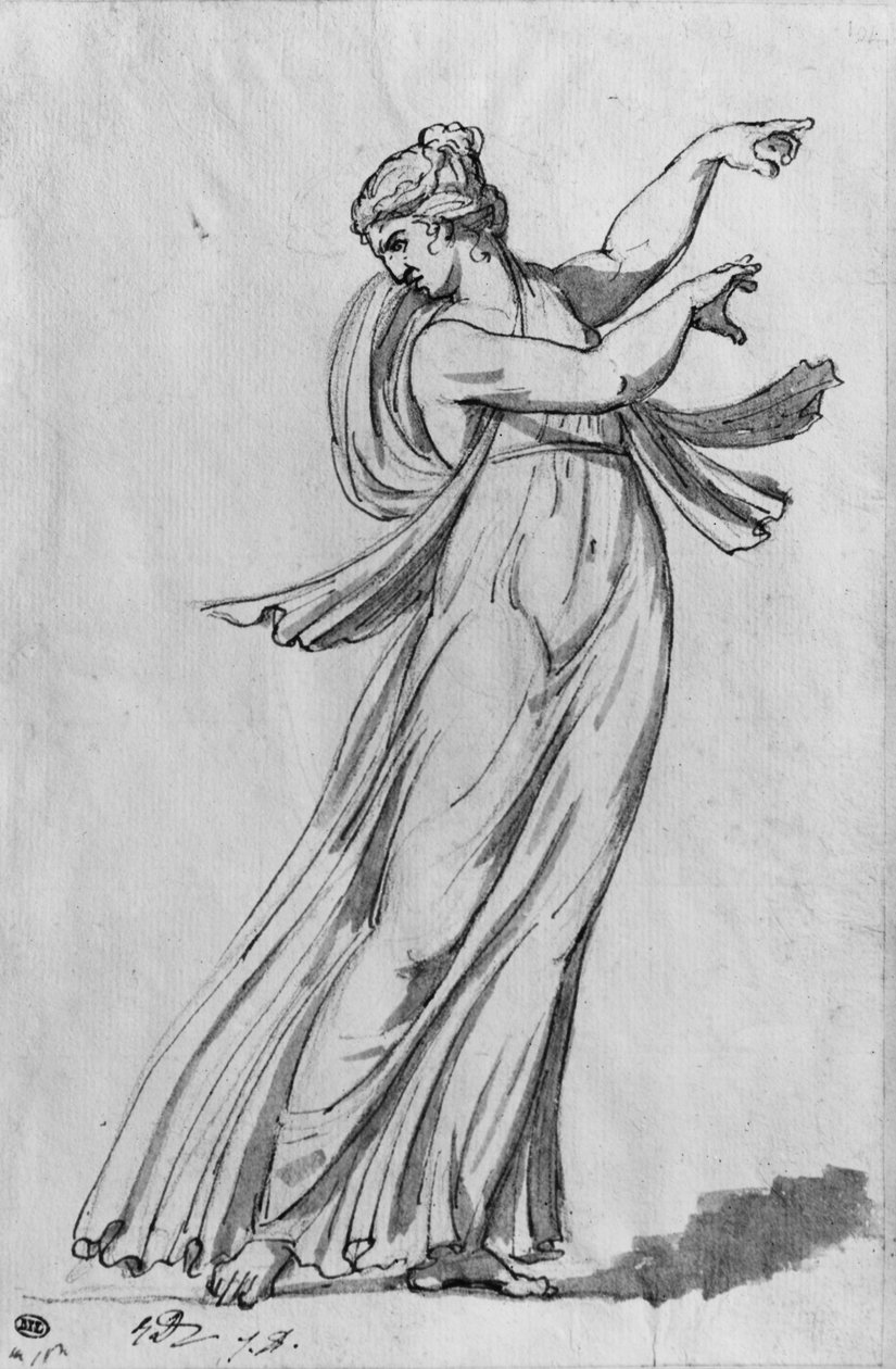 Bacchante (قلم او تور رنګ او خړ وینځل او په کاغذ باندې پییر نور) پولی autorstwa Jacques Louis David