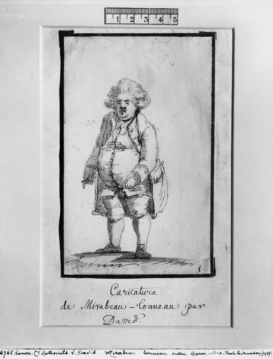 Karykatura Andre Bonifacego Louisa z Riqueti, wicehrabiego Mirabeau, zwanego Mirabeau-Tonneau (pióro i brązowy tusz i szare pranie na papierze) autorstwa Jacques Louis David
