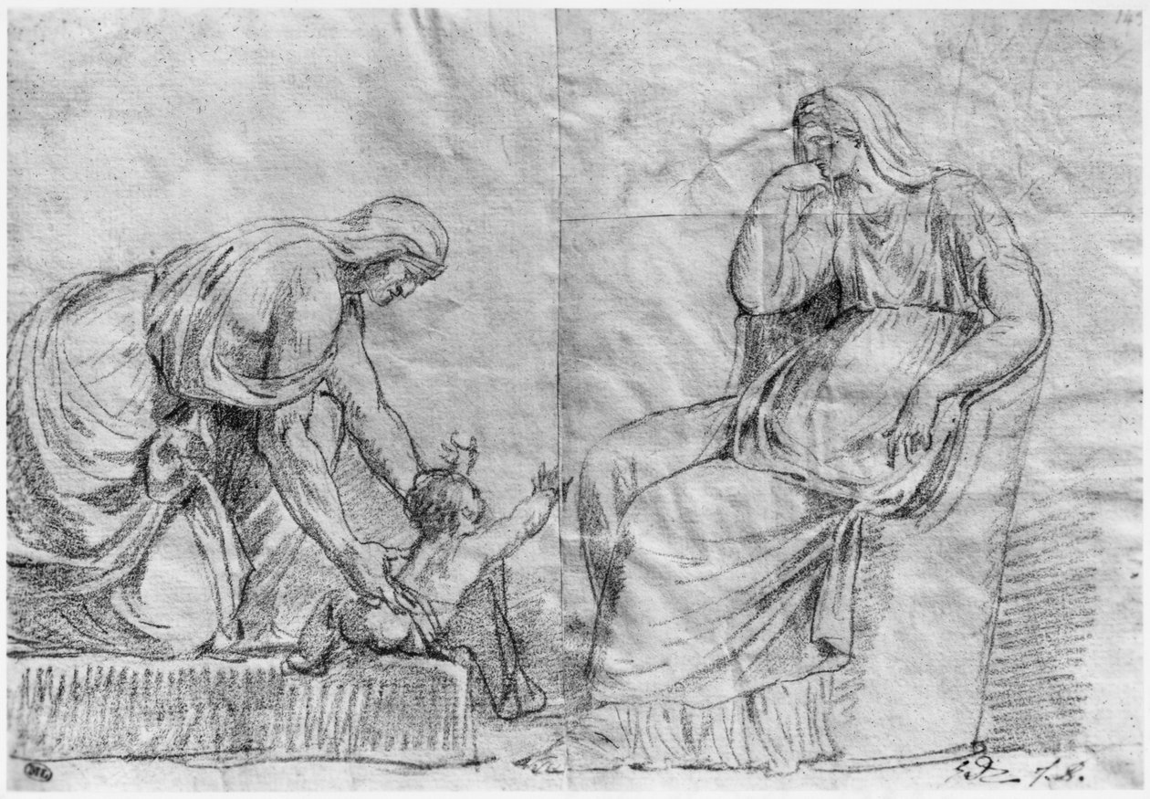 Scena ginekologiczna (pierre noire na papierze) autorstwa Jacques Louis David
