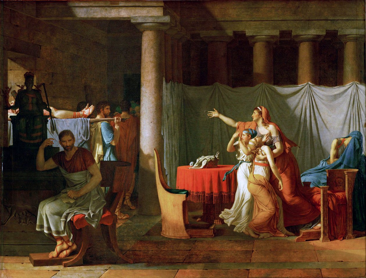 Liktorzy przynoszący Brutusowi ciała jego synów autorstwa Jacques Louis David