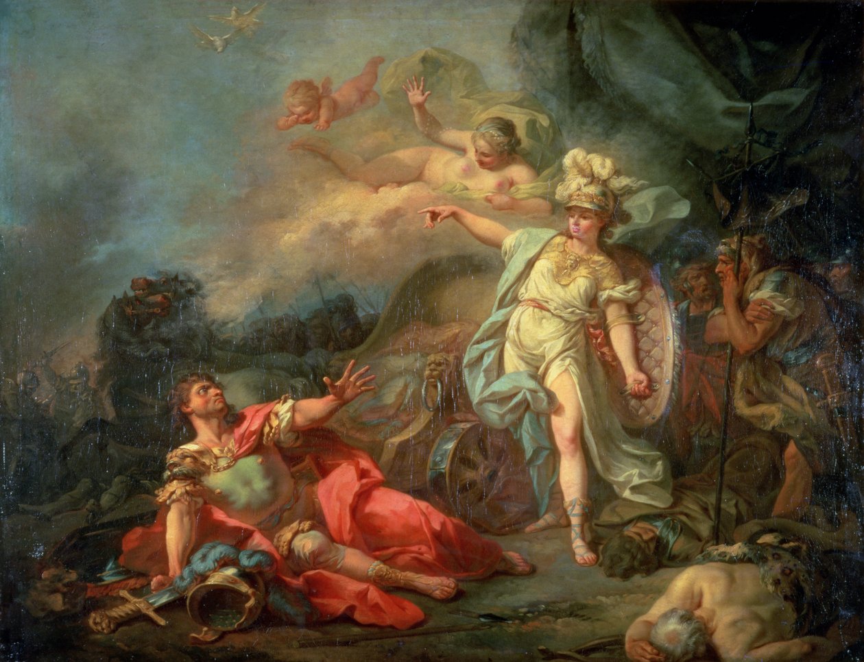 Walka między Marsem a Minerwą, 1771 r. autorstwa Jacques Louis David