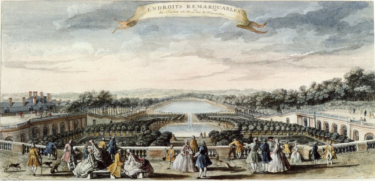 Widok na oranżerię i Canal Grande w Wersalu autorstwa Jacques Rigaud