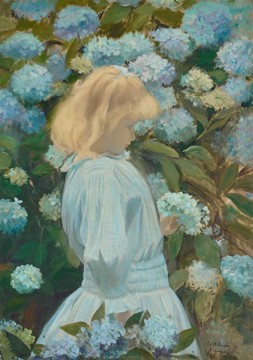 Młoda dziewczyna z hortensjami autorstwa Jacques Emile Blanche
